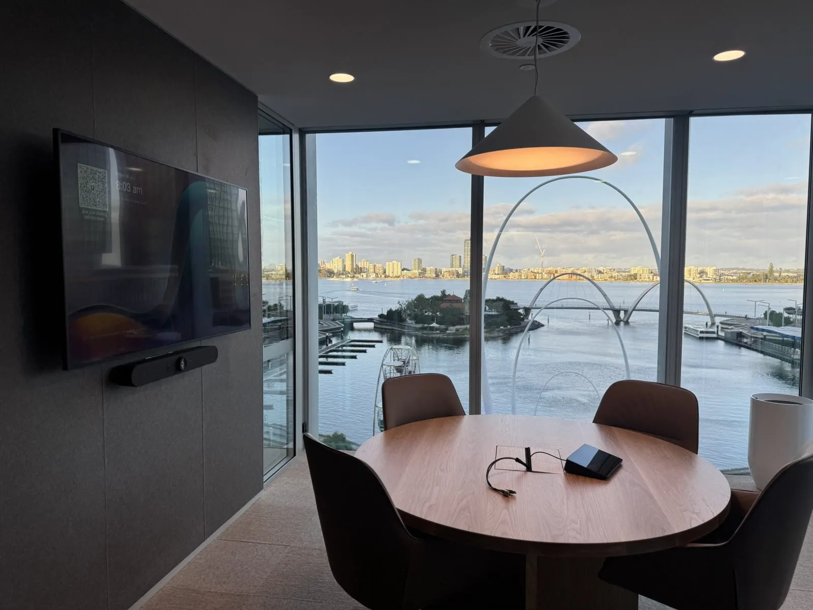Multiplex Perth boardroom with dual displays and Teams Room controller